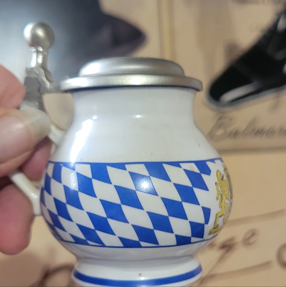 Blue and White Checkered Ceramic Mug